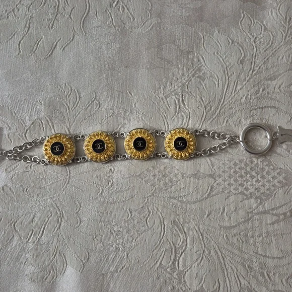 Authentic Chanel Gold Buttons In 950 Sterling Silver Bracelet - Picture 2 of 4